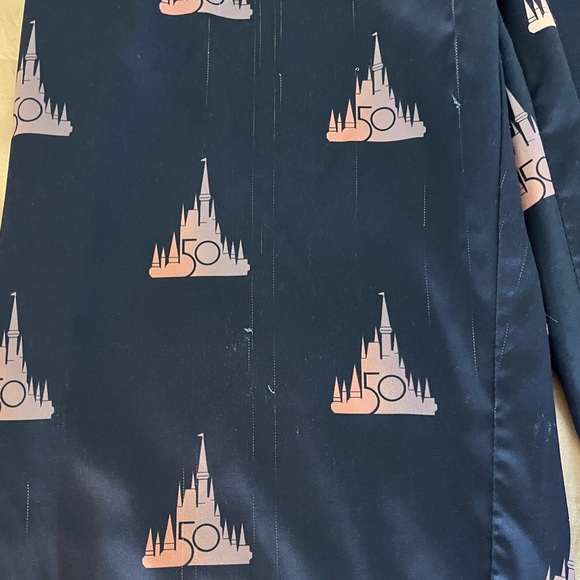 Disney Womens Pajama Pants Small Blue Satin 50th Anniversary Cinderella Castle - Picture 3 of 6